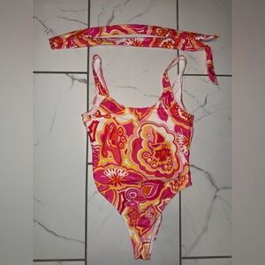shein pink multicolor one piece swimsuit bathing suit
